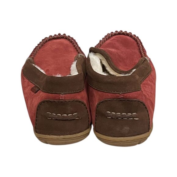 L.L.Bean Wicked Good Venetian Slippers Mens 9 Red Brown Shearling Suede Loafers